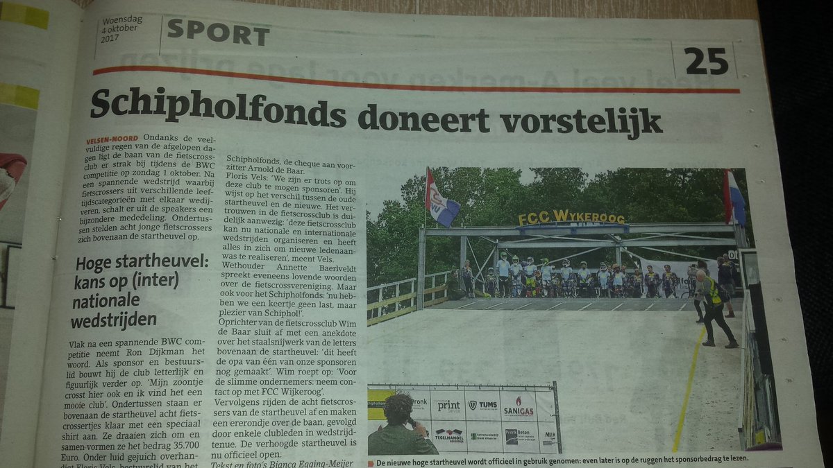 JurreBrussel's tweet photo. Mooi krantenartikel in de Kennemer over nieuwe startheuvel FCC Wijkeroog, mede door donatie @Schipholfonds en @SportloketV @ArnolddeBaar https://t.co/kk21yPxaHD