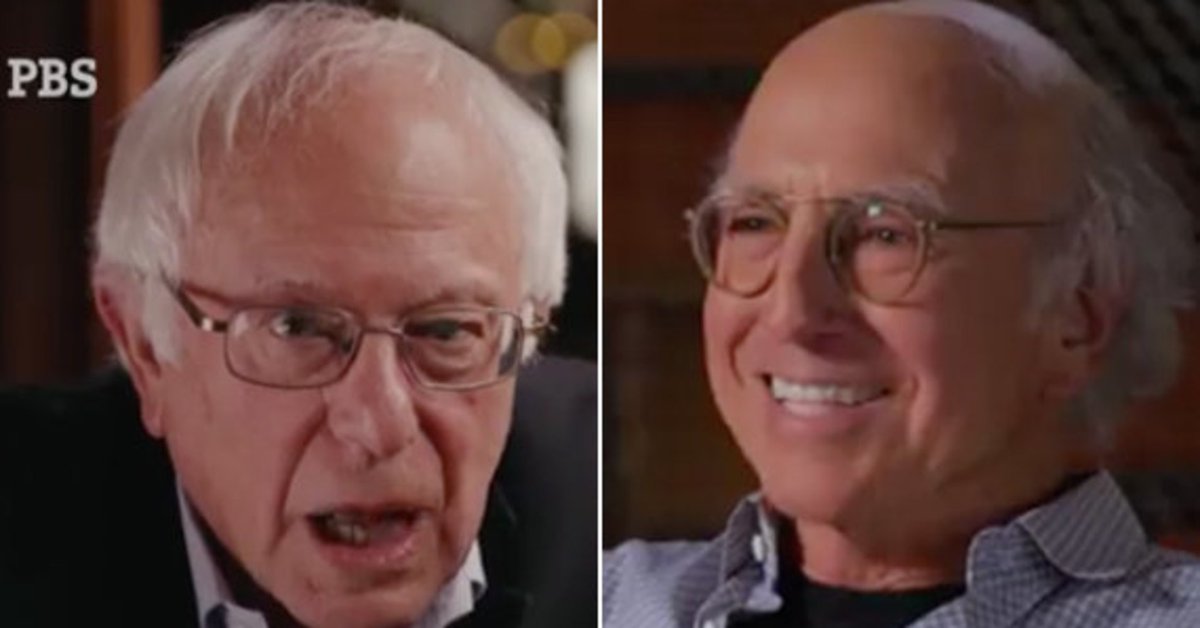 HuffPostEnt's tweet photo. The moment Bernie Sanders and Larry David find out they're related is too good https://t.co/wNvsa5H6XJ https://t.co/TQbNrOPGrg