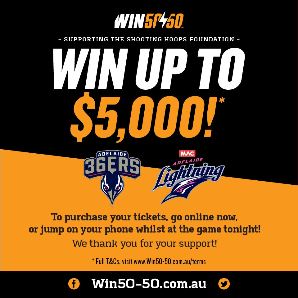 Game day! The <a href="/Adelaide36ers/">Adelaide 36ers</a> &amp; #Adelaide Lightning <a href="/win50_50/">Win 50-50</a> Lottery is back, jump online now to buy your tickets win50-50.com.au