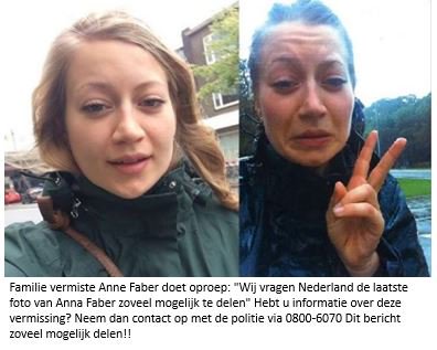 Familie vermiste Anne Faber doet oproep: "Wij vragen Nederland de laatste foto van Anna Faber zoveel mogelijk te delen"