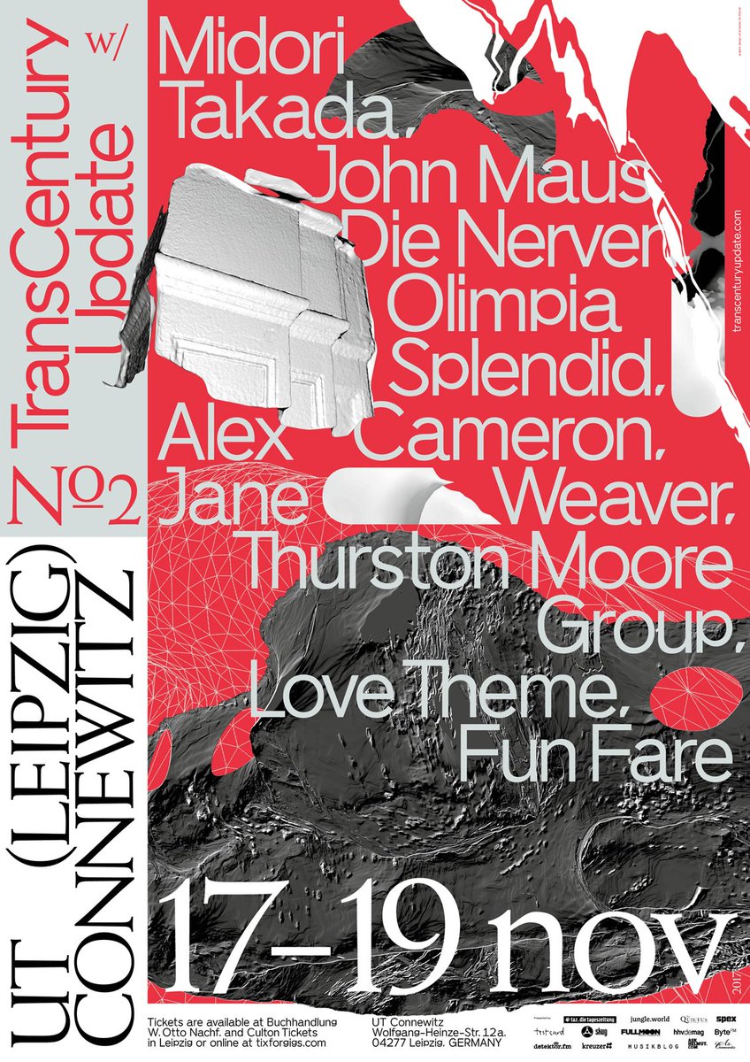 TransCentury_Up's tweet photo. Full Line-Up!
17.11.2017-19.11.2017 at UT Connewitz, Leipzig!
w/John Maus, Alex Cameron, Midori Takada, Thurston Moore, Die Nerven,... https://t.co/AxblyaQLoU