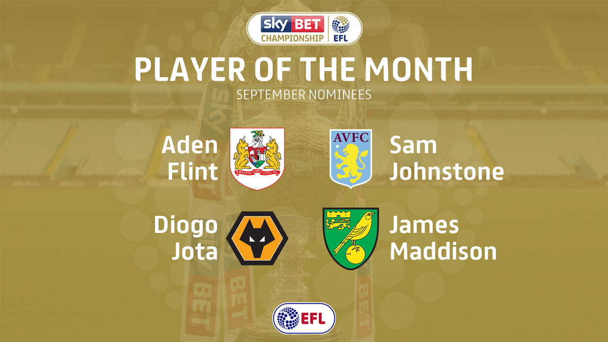 Flint, Johnstone, Jota, Maddison.

September's <a href="/SkyBetChamp/">Sky Bet Championship</a> Player of the Month nominees >> po.st/CHSepPotM