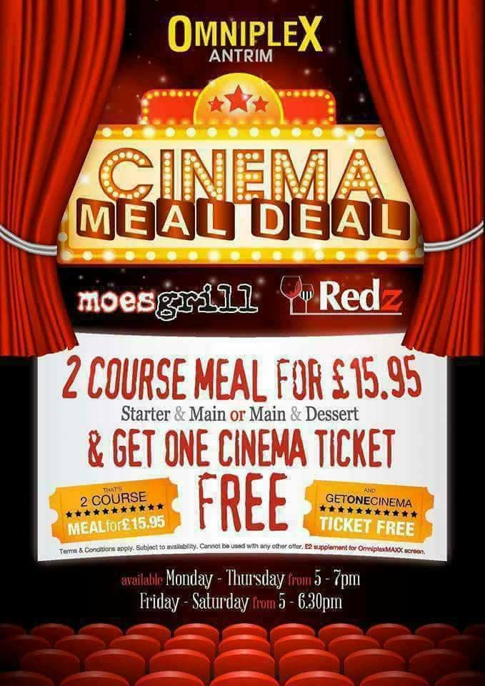 RedzRestaurant's tweet photo. Call us on 02894428100 to secure your booking with us :) 2 courses for £15.95 and receive your cinema ticket completely free! https://t.co/9BR51WE1p8