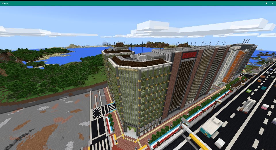 光楼市 Koro City Minecraftで都市開発 前の道が完成してませんが 初めて色ガラスを使った建物が完成しました マインクラフト 色ガラス