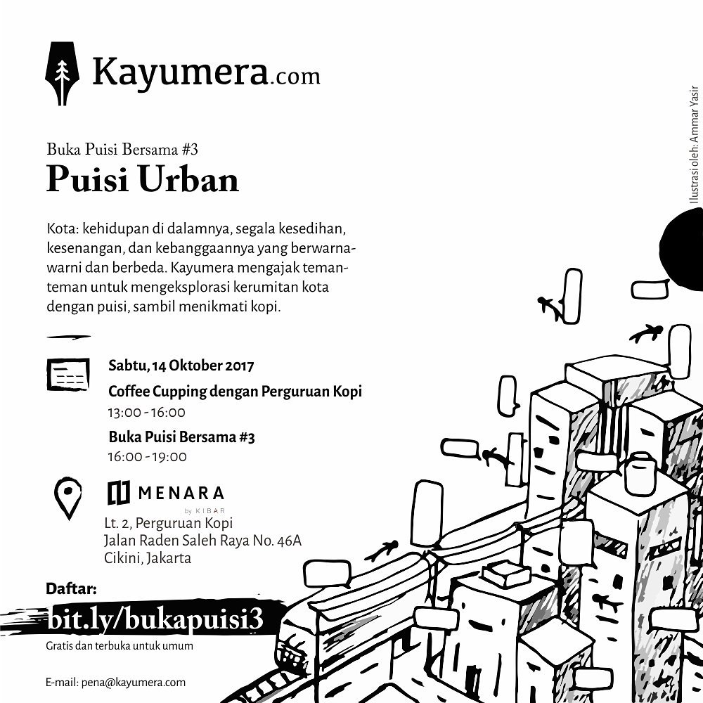 Mari kembali ber-#puisi di #BukaPuisiBersama #3 / 14 Oktober 2017 / 16:00–19:00 / + coffee cupping dg Perguruan Kopi (13:00–16:00)
