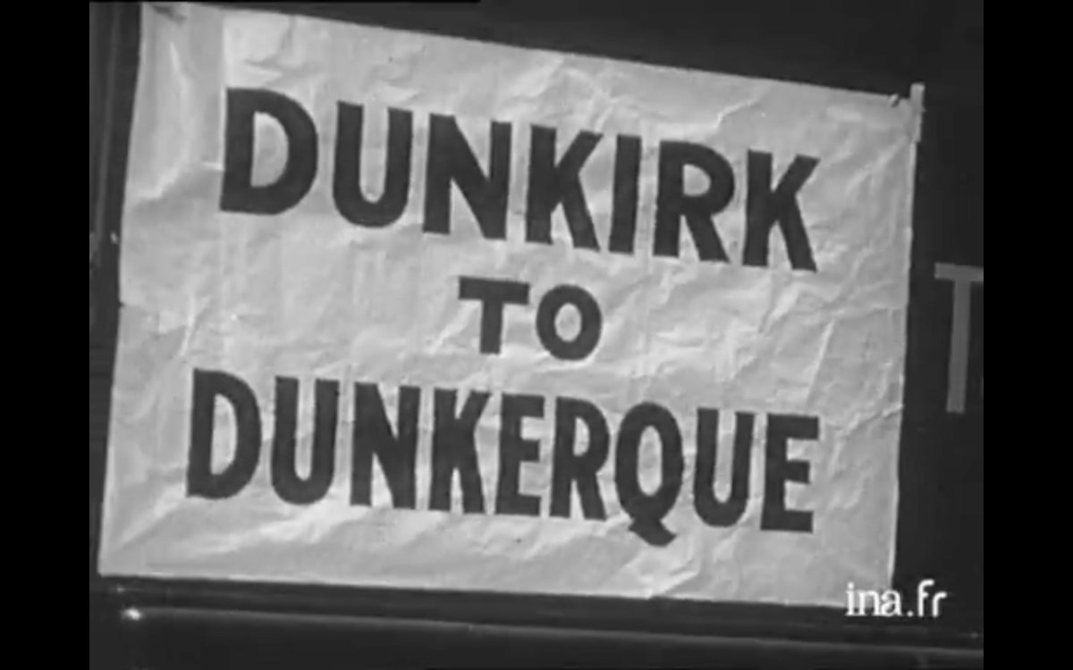Banners like this displayed in Dunkirk, NY, during campaign to aid sister city &amp; namesake after WW2. They raised $1 million in 2017 money.