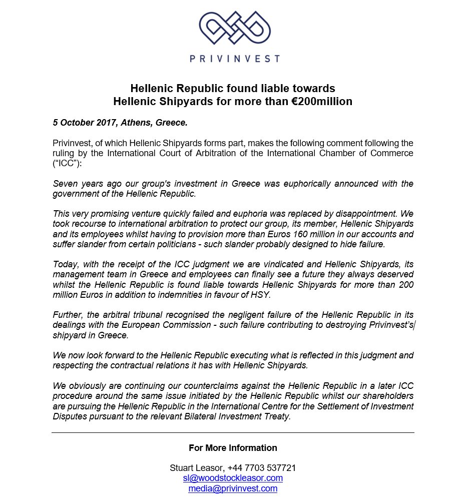 PrivinvestGroup's tweet photo. Press Release: Privinvest makes the following comment following the ruling by the International Court of Arbitration of the @iccwbo https://t.co/EroR9SwDFp