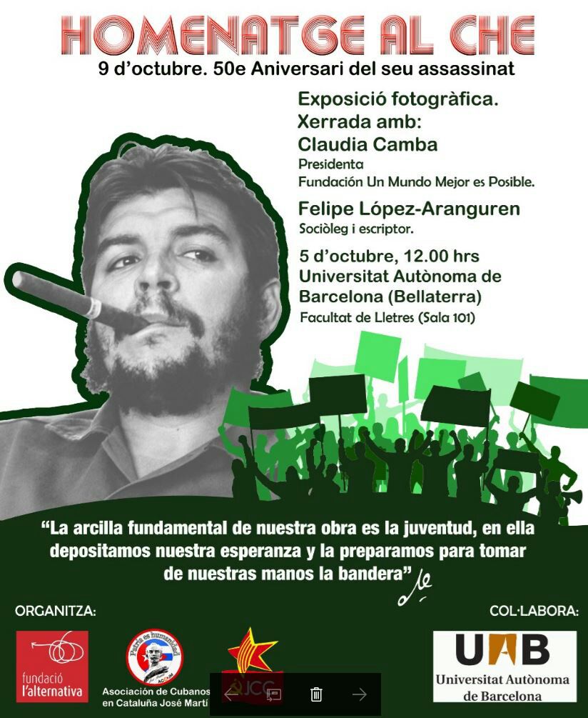 ASCCJM's tweet photo. Hoy estaremos con el Che, homenaje en universidad autonoma de Barcelona a las 12:00 h la juventud la clave para el futuro https://t.co/SpmfwP32cv