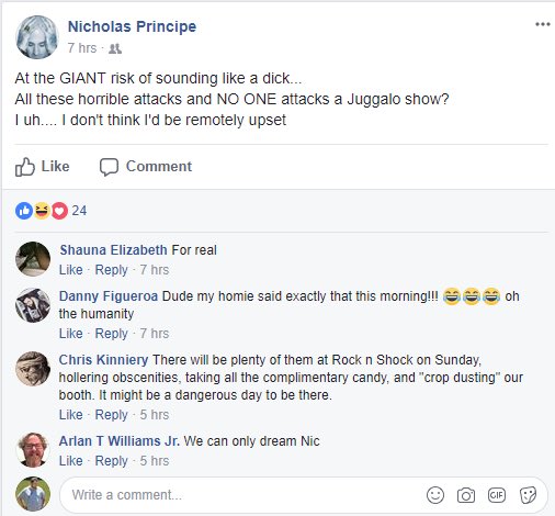 Emmonautilus's tweet photo. Fuck this guy #horror #horrorconvention #juggalo https://t.co/Q4G6ebyqXX