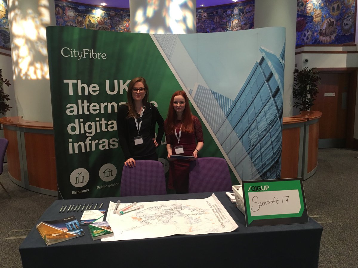 digitscot's tweet photo. Headline Sponsors @CityFibre ready to rock &amp; roll at #scotsoft2017 https://t.co/EVUGmK4LH3