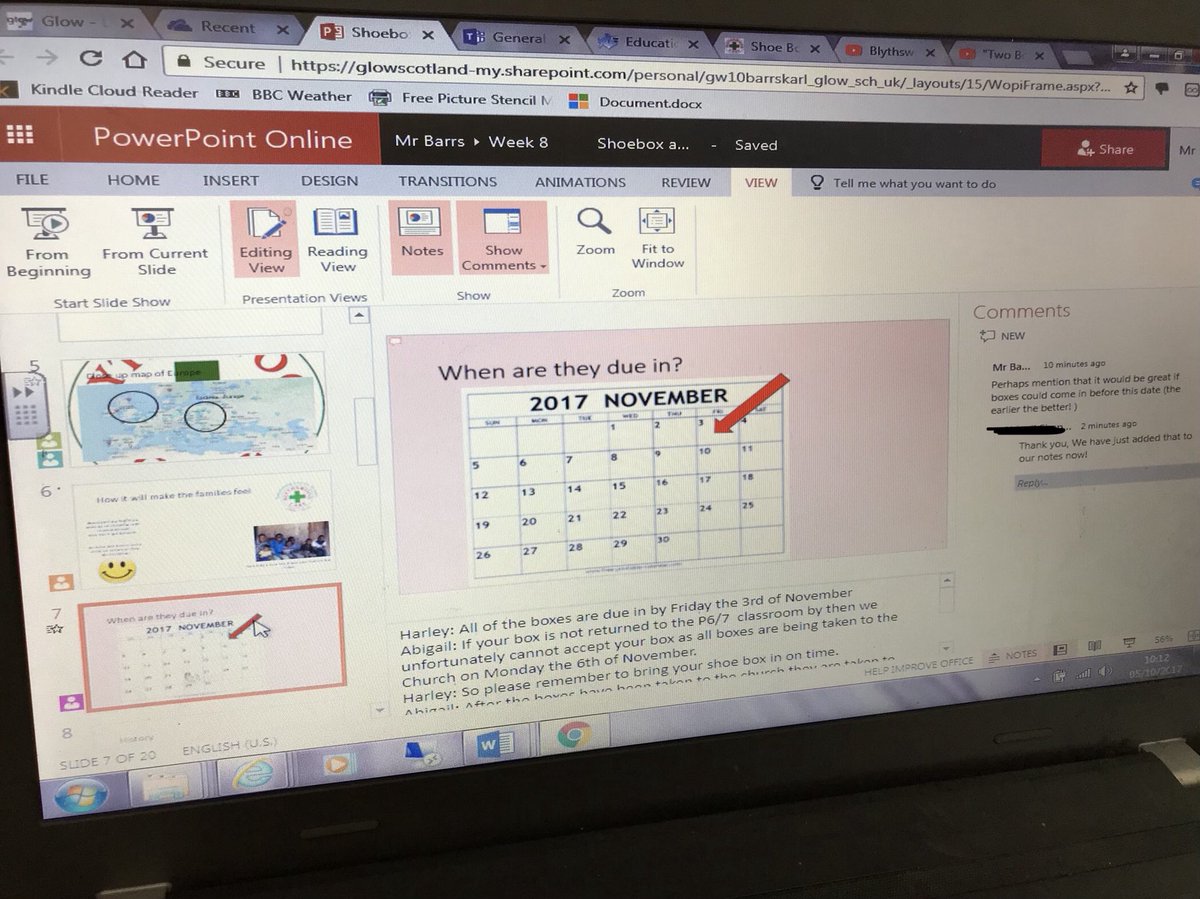 Pupils collaborating online creating their <a href="/BlythswoodCare/">Blythswood Care</a> shoebox appeal assembly on <a href="/GlowScot/">Glow Scot</a>. Utilising comments for #feedback.