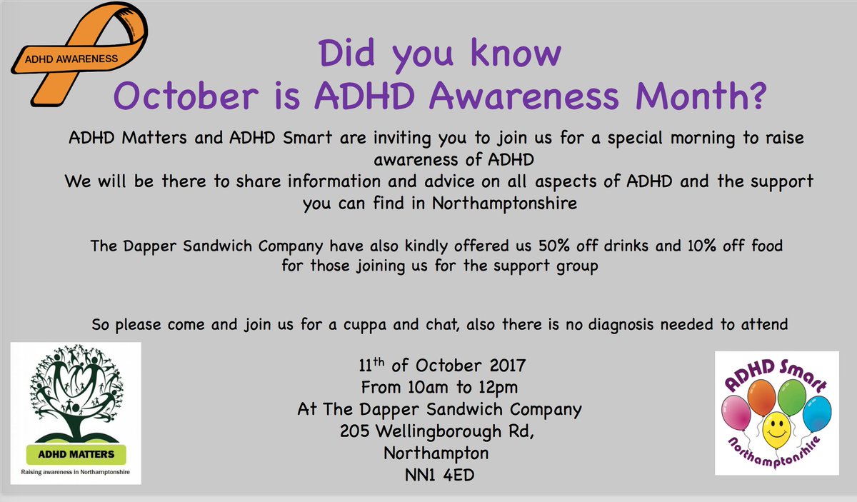 Join us for a coffee! 11th october 10am/12pm <a href="/DapperSandwich/">Dapper Sandwich Co</a> company,#Northampton <a href="/adhdmatters/">ADHD Matters</a> #adhdawarenessmonth #adhdsmart