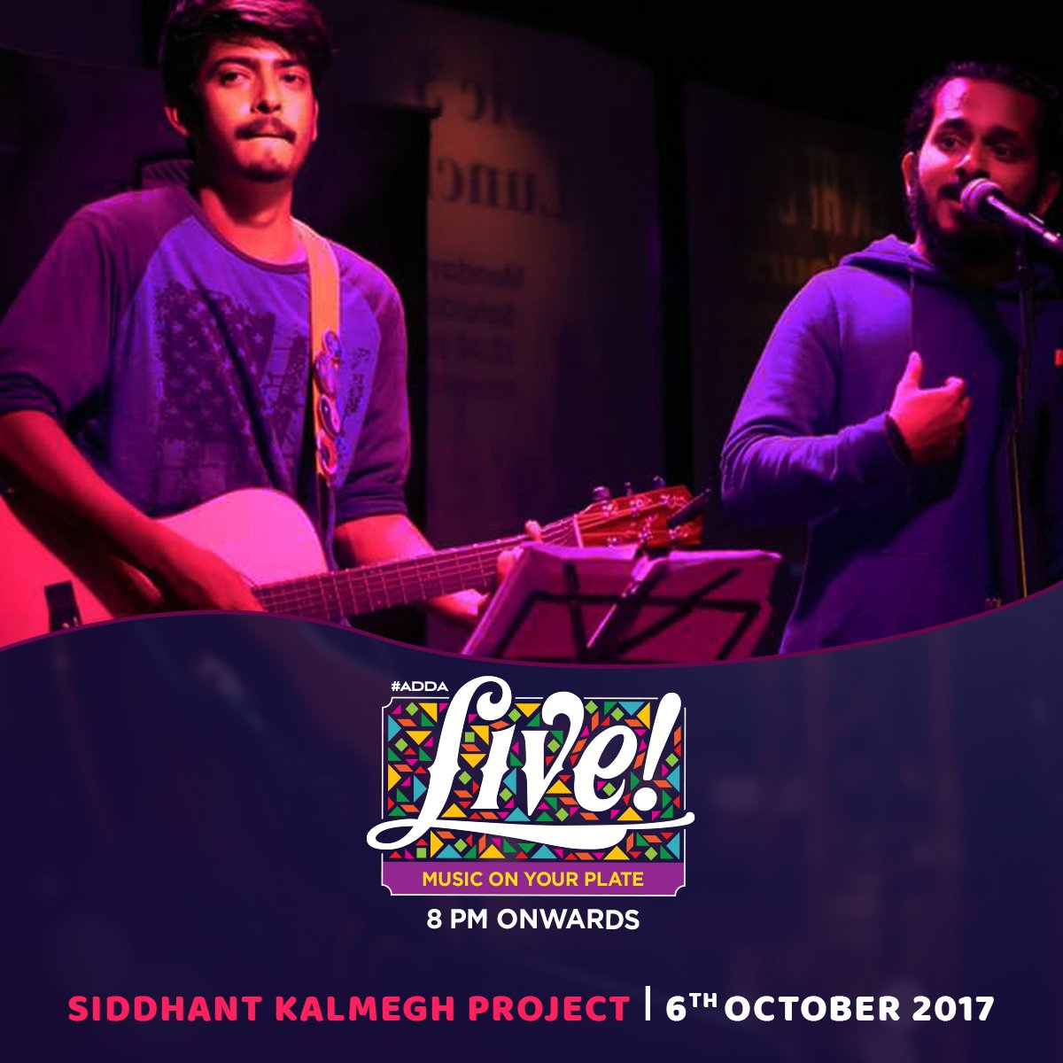 chaloadda's tweet photo. Siddhant Kalmegh Project is playing #live at #Adda on 6th October, 2017! #Chaloadda #fun #event #foodie #drinks #friends #livemusic #music https://t.co/DxhUvzKeSM