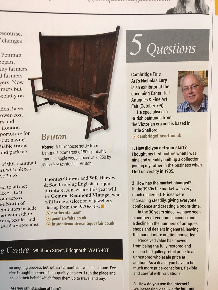 LAPADAorg's tweet photo. Loved reading 5 Q's with #LAPADA member Nicholas Lury of @Cambridge_Art in @ATG_Editorial! See them at Esher Hall Fair, opening tomorrow! https://t.co/kpNyIzyWUu