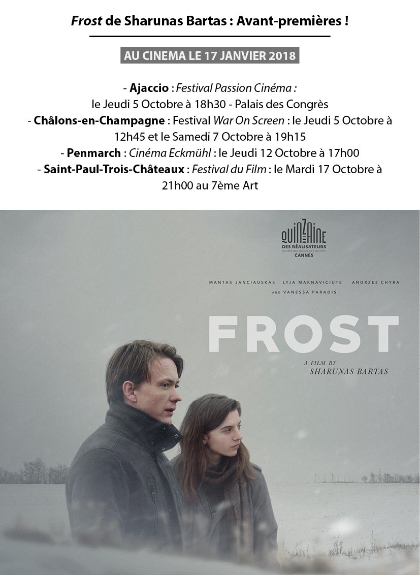 Retrouvez toutes les avant-premières du film #FROSTlefilm prévues pour le mois d'Octobre ! 🎬
<a href="/cine2000ajaccio/">Festival Passion Cinéma</a>
<a href="/WarOnScreen/">War on Screen</a>