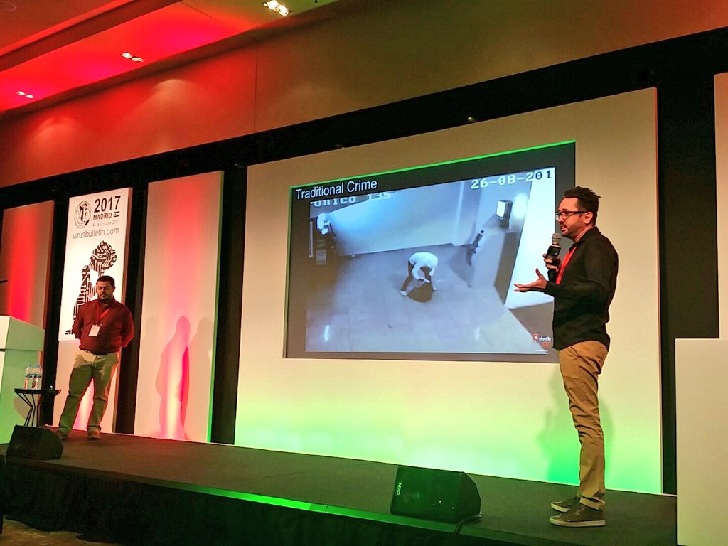 _j3lena_'s tweet image. When traditional criminals meet cyber criminals
Awesome start of presentation by @thiagoolmarques &amp;amp; @fabioassolini @kaspersky Brasil #vb2017
