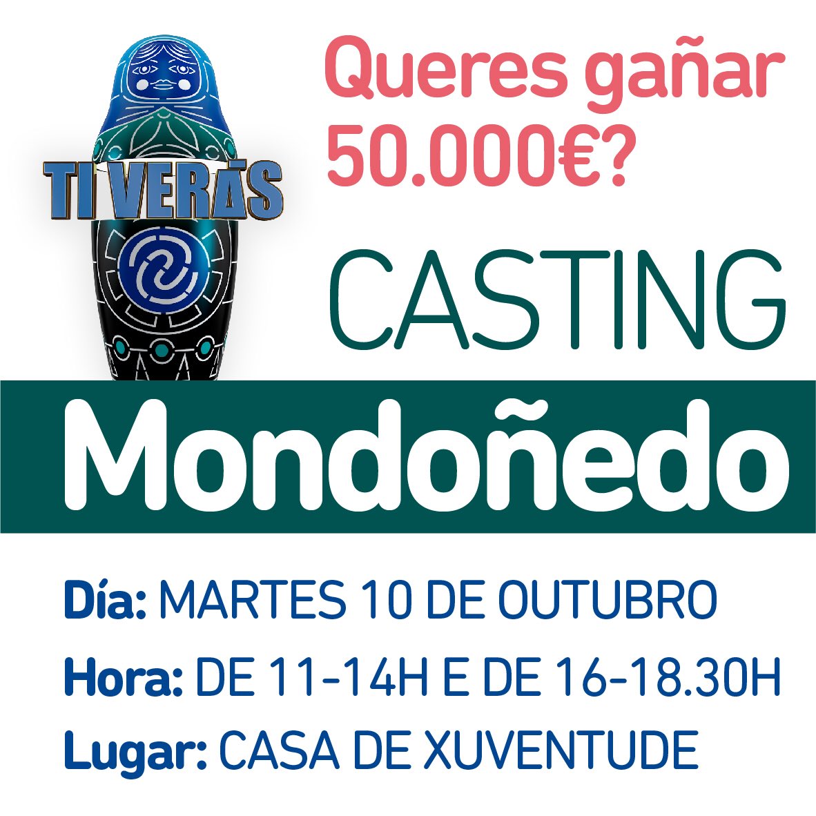 Tiverastvg's tweet photo. E seguimos a anunciar o noso casting de Mondoñedo. Compartide, 🙏🏾 
Moitas gzs! https://t.co/7EajQCo1gV