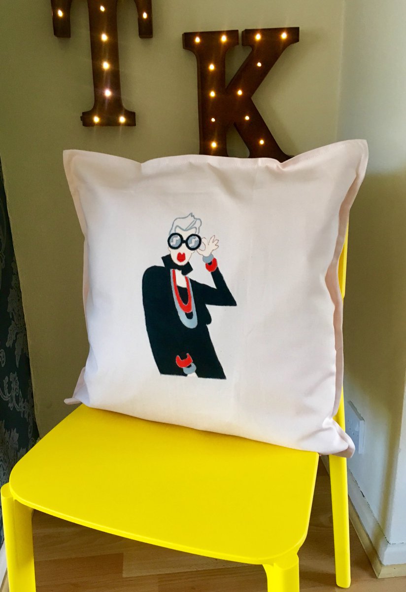 #irisapfel handpainted #cushion off to her new home with Erinn. Check out her fab #fashion &amp; #style blog  <a href="/Sugahfix/">Sasha</a> #interiordesign #art