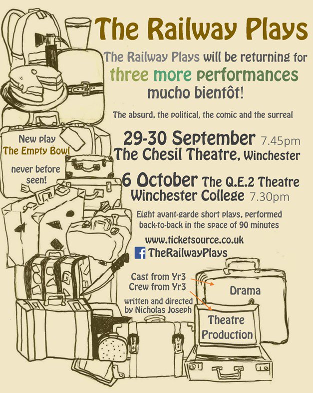 <a href="/railwayplays/">The Railway Plays</a> at <a href="/WinCollQEII/">QEII Theatre</a> tomorrow, Friday <a href="/Win_Guide/">The Winchester Guide</a> <a href="/CultureHants/">Culture Hampshire</a> <a href="/ChesilTheatre/">Chesil Theatre</a> Tickets ticketsource.co.uk/date/383692 and on the door.