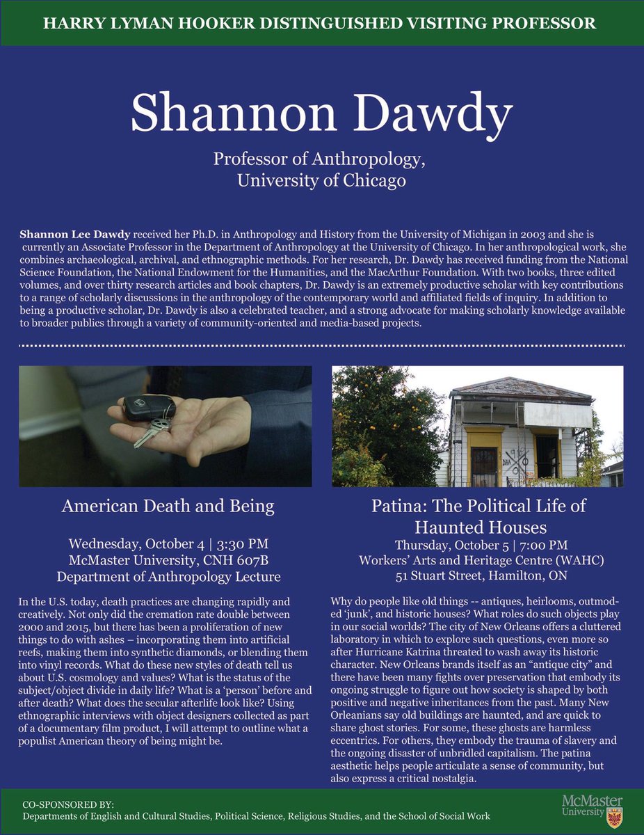 NEXUS_McMaster's tweet photo. It’s Thursday! Join us at a free public #AnthroTalk by Dr. Shannon Dawdy tonight at 7pm @WAHC in #HamOnt #ThursdayThoughts https://t.co/D1KNtJYKtk