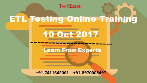 tekclasses's tweet image. #ETLTestingOnlineTraining with real time projects. Learn by experts 8+years experienced. Visit Us for more details goo.gl/iuknZq.