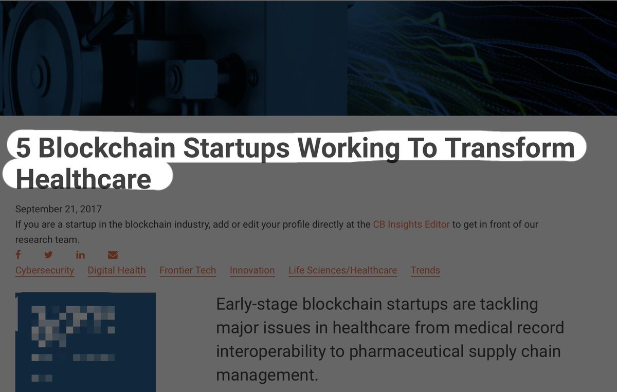 jnasr's tweet photo. 5 #blockchain #healthcare #startups to keep an eye on. .@cbinsights https://t.co/6T3t4LgjZq https://t.co/TbzTA4bSrX