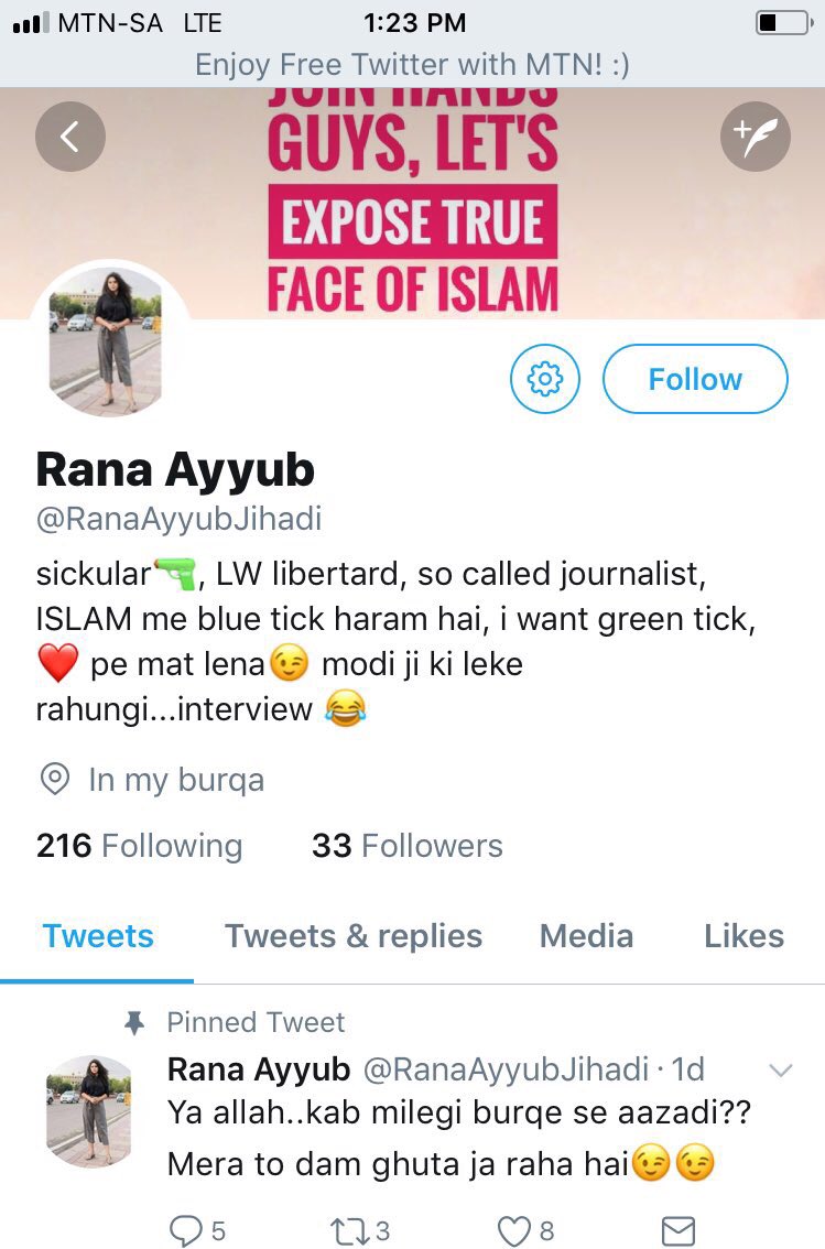 Zjmtio1's tweet photo. @RanaAyyubJihadi Shame On You you’re fuckin’ daughter of Bitch ...”Burkhe me Dum ghut Raha he”🖕🏿Bikini me ghumna tuje kon rokne wale he🖕🏻👎 https://t.co/lWO8fGUUGr