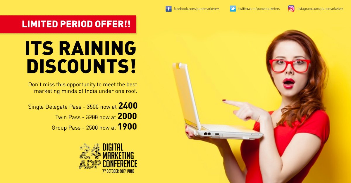 PuneMarketers's tweet photo. Amazing sessions lined up at 24adp this year! Grab your passes before it is housefull ! Link: https://t.co/PM5qY8jZOq #24adp #PuneMarketers https://t.co/dRWqNer2ds
