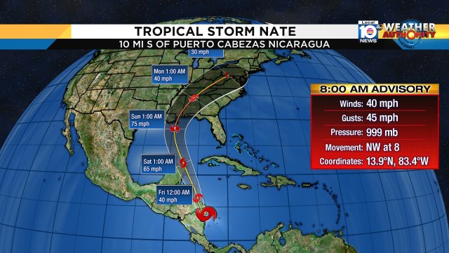 Tropical Depression 16 becomes Tropical Storm Nate near the coast of Nicaragua. https://t.co/HQiex2QRpr