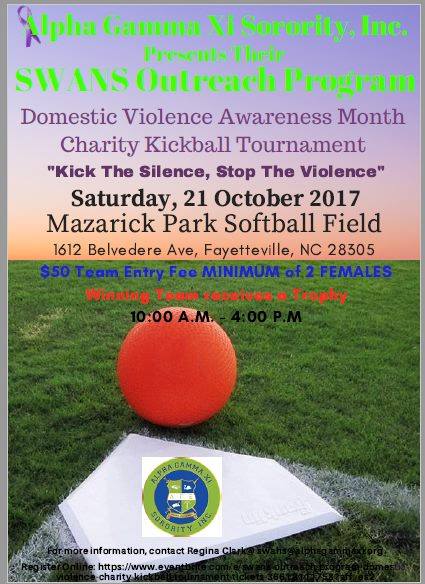 SWANS_Outreach's tweet image. KICK THE SILENCE......STOP THE VIOLENCE  Charity Kickball Tournament....Fayetteville, NC 21 Oct 2017
#DomesticViolenceAwarenessMonth