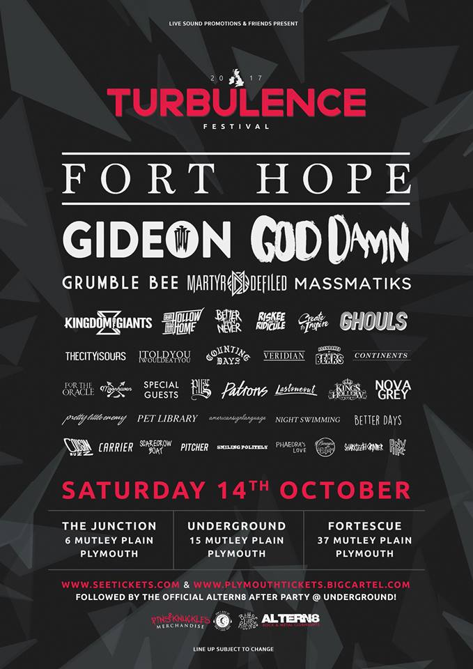 TurbulencePlym's tweet image. Pleased to announce that @CountingDaysUK &amp;amp; some mystery special guests will be joining #Turbulence2017!

Tickets: plymouthtickets.bigcartel.com/product/turbul…
