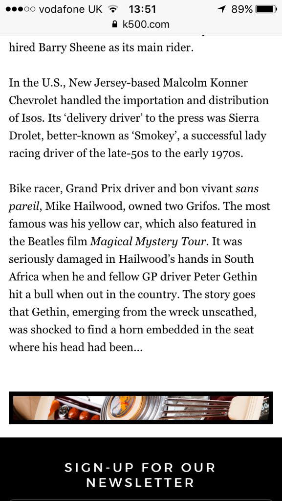 <a href="/SamWTotter/">Tom Stewart</a> He had some thrills and spills in it... k500.com/the-guide-car/…