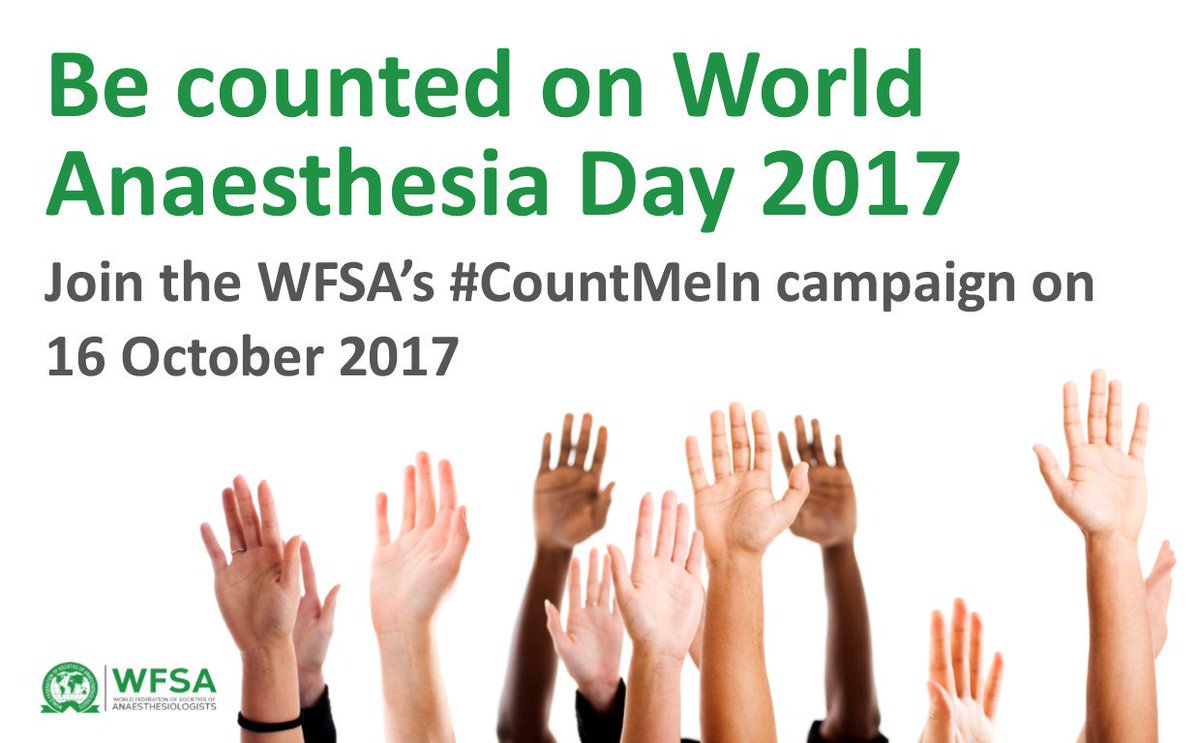 11 days to #WorldAnaesthesiaDay !!

We are in the count <a href="/wfsaorg/">WFSA</a> #CountMeIn