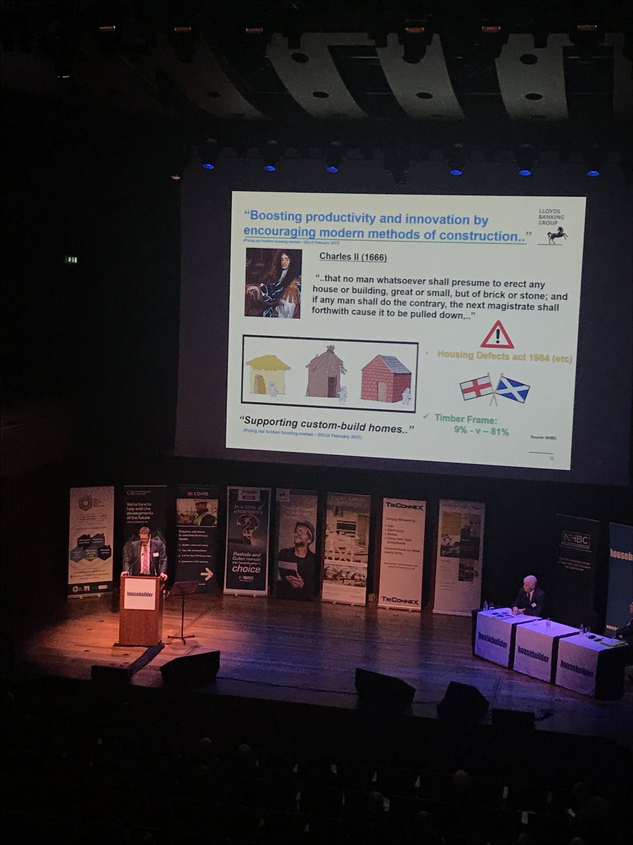 HomeBuildersFed's tweet image. Douglas Cochrane of Lloyds Banking Group gives a history lesson on construction methods in the UK, featuring Charles II! #HMI17
