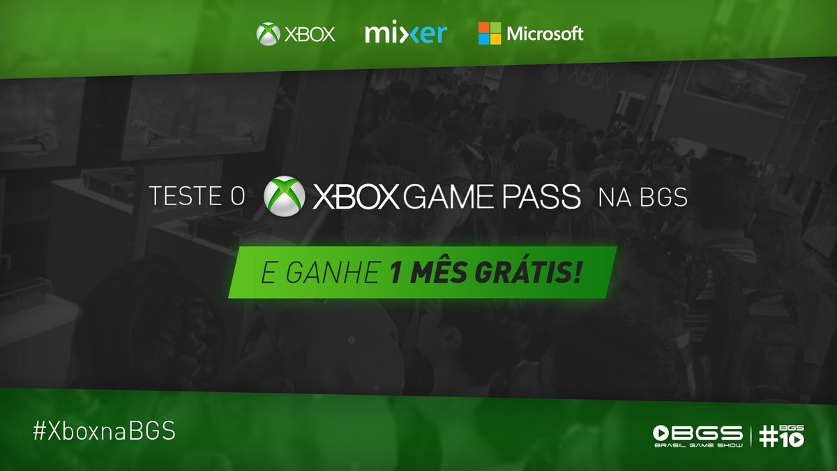 Vá até o nosso stand na #BGS10, teste o #XboxGamePass e garanta 1 mês grátis p/ você se divertir. E aí, vamos fechar? #XboxnaBGS