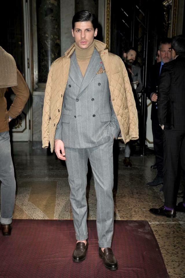 A brilliant color combination and pairing of a turtleneck with your suit from <a href="/isaianapoli/">Isaia Napoli</a>. #mensfashion