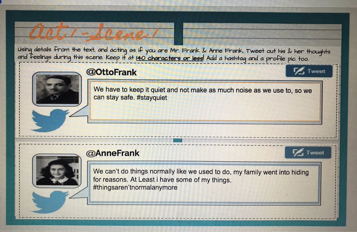 Anne Frank character Tweets! #MISDProud #literarynonfiction