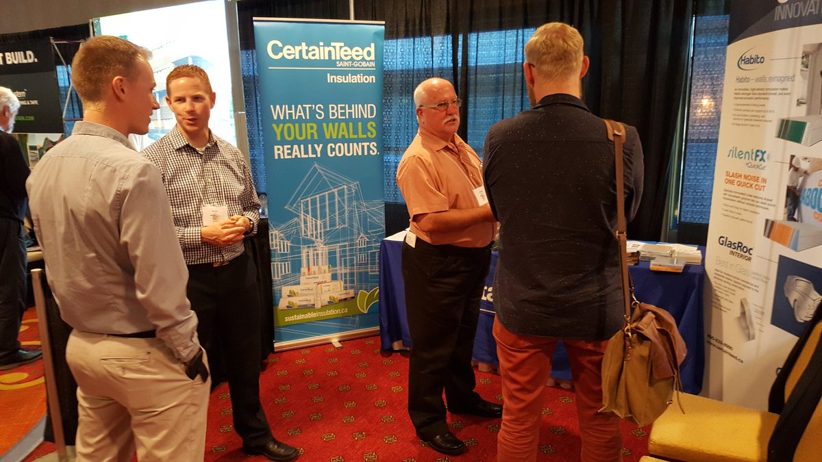 woodatlantic's tweet photo. At the booth with Robert Marshall @CertainTeed, presenting at 2pm today on fire safety and new ASTC sound control solutions. #HalifaxWSF https://t.co/DjsdAbBv0e