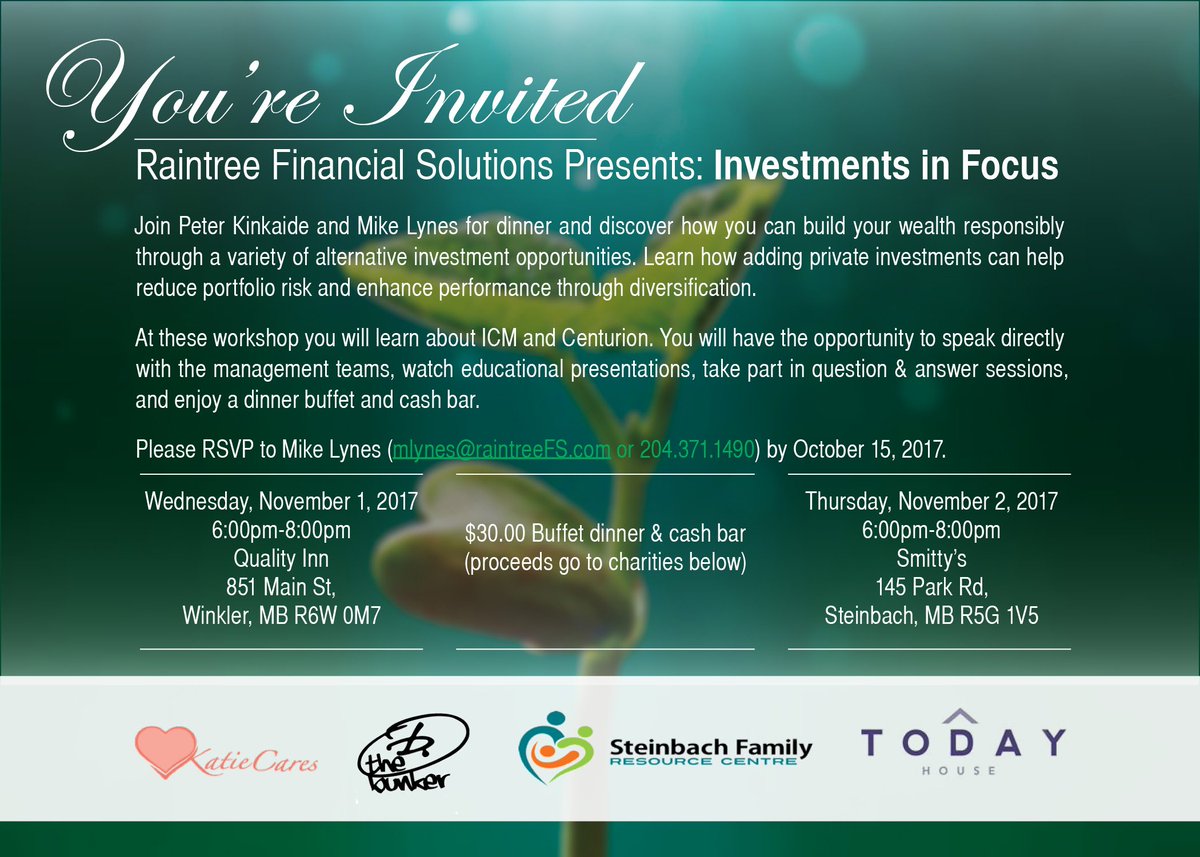 RaintreeEMD's tweet photo. Join @lynesmike in #Steinbach and #Winkler and discover how you can build your wealth responsibly through alternative investments. https://t.co/pAUswpQ9lC