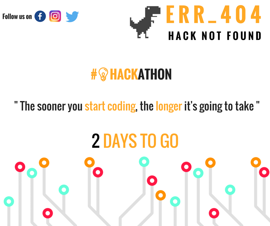Err404Hackathon's tweet photo. 2 days to go..
#aimhssce #Err_404 #HackNotFound #CodeForGood #CodeEatSleepRepeat https://t.co/LTJtJo2tTW
