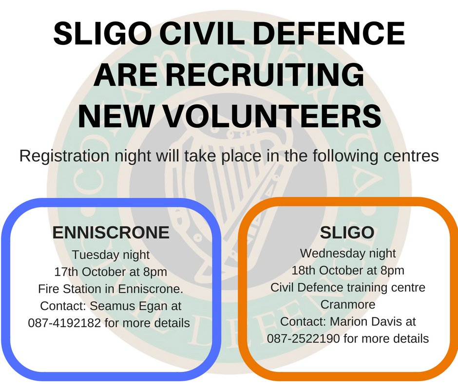 Sligo Civil Defence registration nights 17 &amp; 18 October in Enniscrone &amp; Sligo ow.ly/RGLm30fFezq
