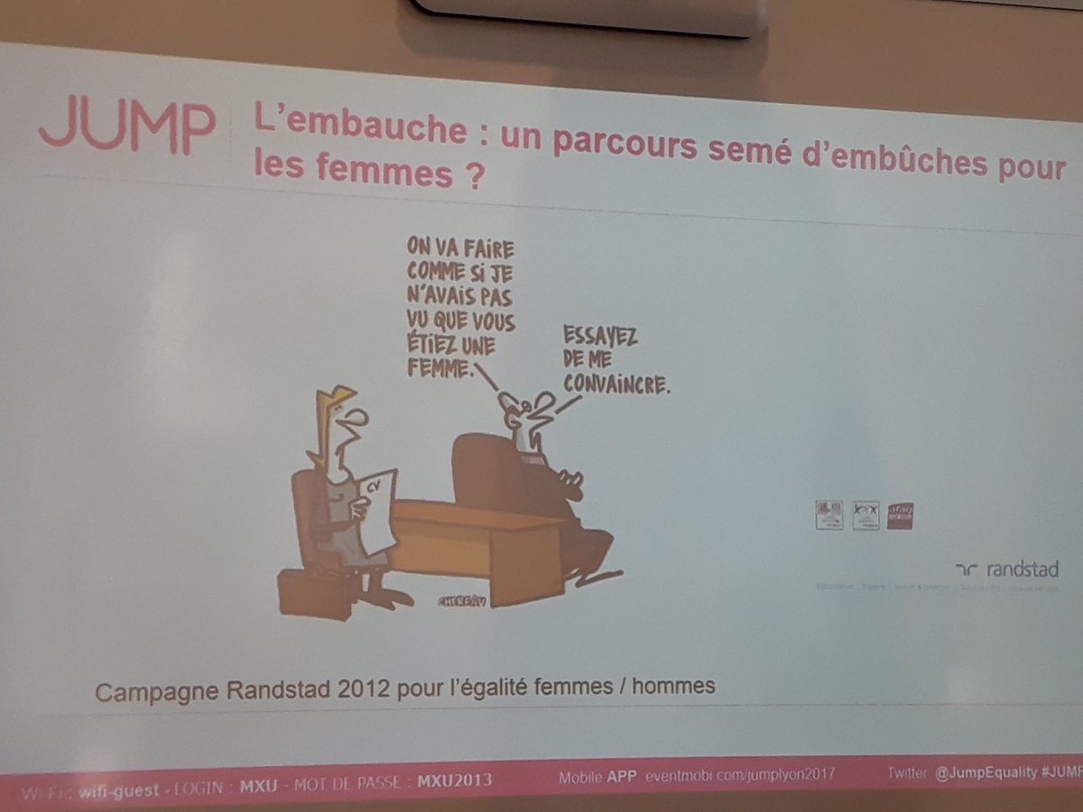 JumpEquality's tweet photo. Le genre : premier facteur de discrimination à l'embauche @DelphineGM69 & @anne_cambriel au #JUMP17 https://t.co/R5ZAfPmUtd