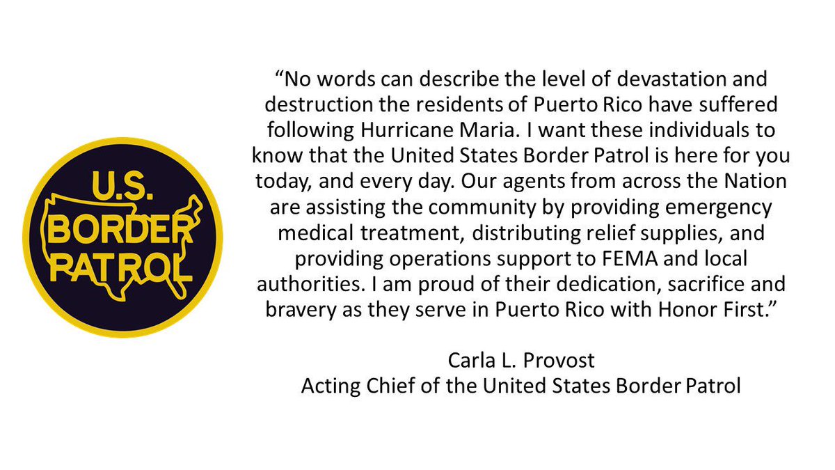 USBPChief's tweet photo. I want Puerto Rico, and the Nation to know that the #USBP is here for you today, and every day. #HonorFirst https://t.co/q6GdUOYui5