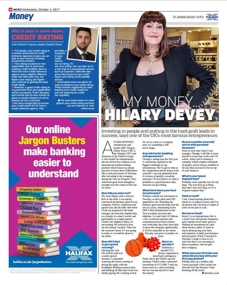 "My best investment has been in <a href="/Duvalay_/">Duvalay</a>" Great interview with <a href="/HilaryDevey/">Hilary Devey CBE</a> in the <a href="/MetroUK/">Metro</a> Thanks so much Hilary!