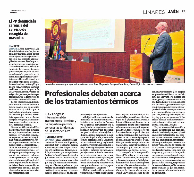 tratermat2017's tweet photo. El diario @ideal_jaen publica hoy información sobre la apertura de #Tratermat2017. Seguimos con la segunda jornada científica en #Linares. https://t.co/Xxfe1Kh6AR