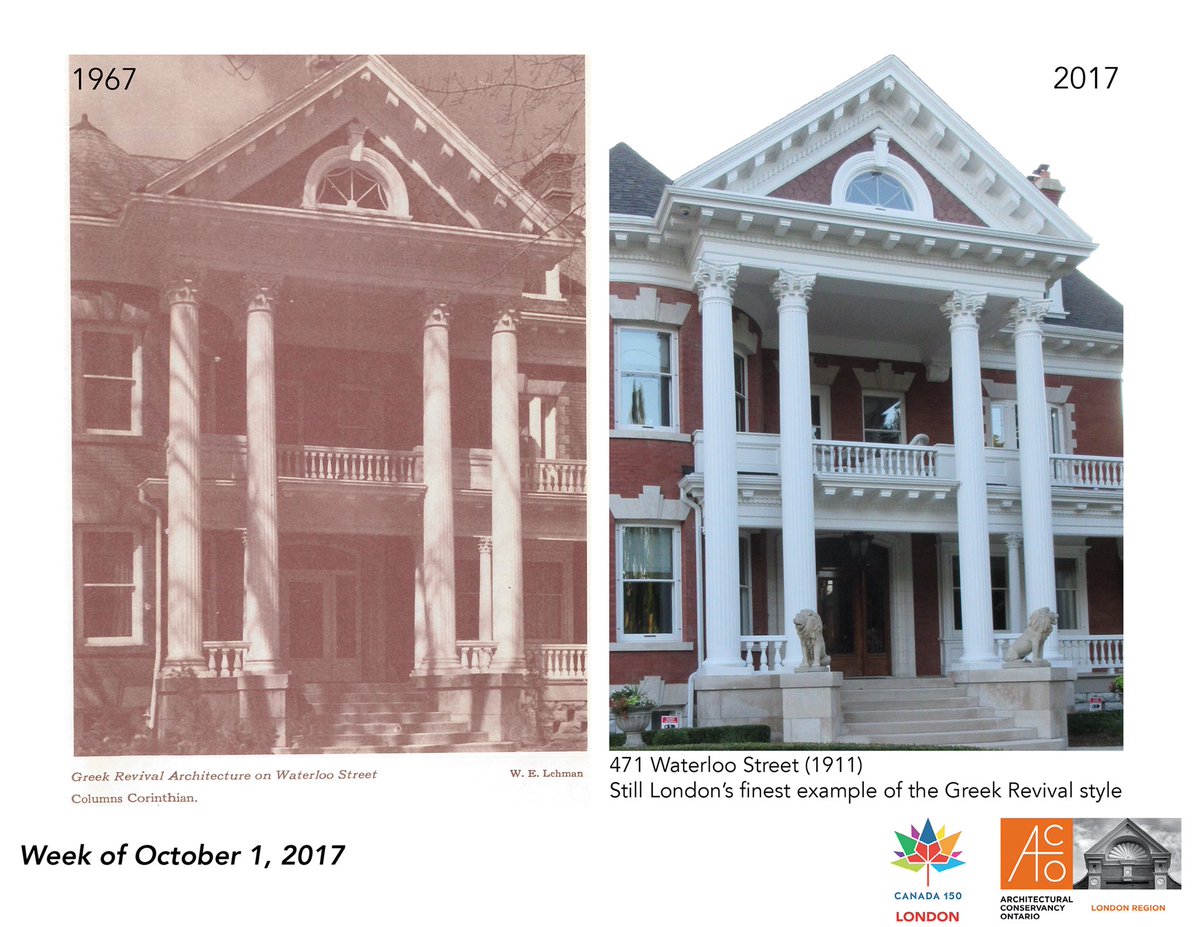 CanadaDayLdn's tweet photo. The temple front pediment with Composite Order columns is a hallmark of the Greek Revival Style #LdnOntJournal #Canada150 https://t.co/RlqpNqrpbB
