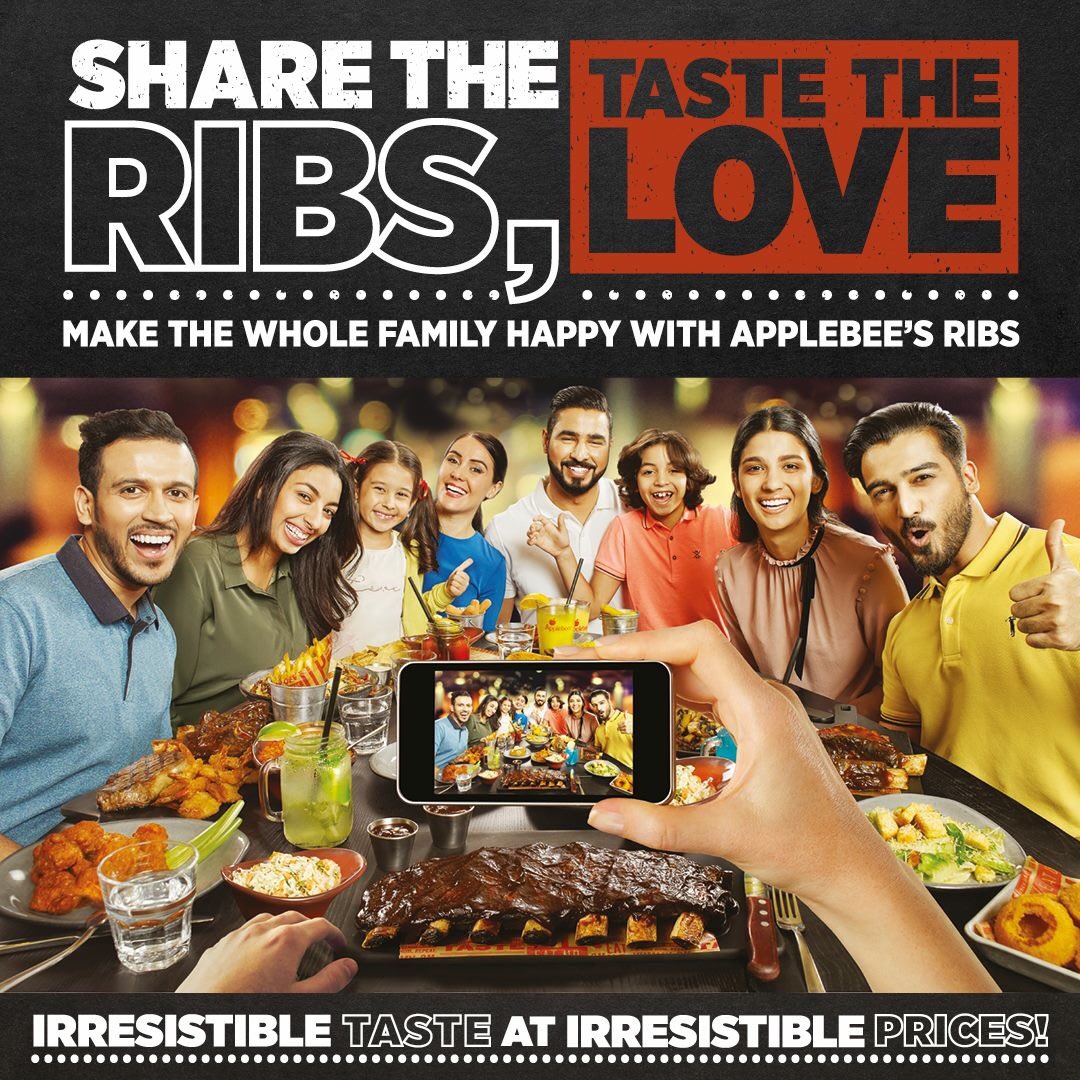SHARE THE #RIBS, TASTE THE #LOVE!
MAKE THE WHOLE FAMILY HAPPY WITH APPLEBEE’S.
Order a short ribs, and choose two from our list only QR 121