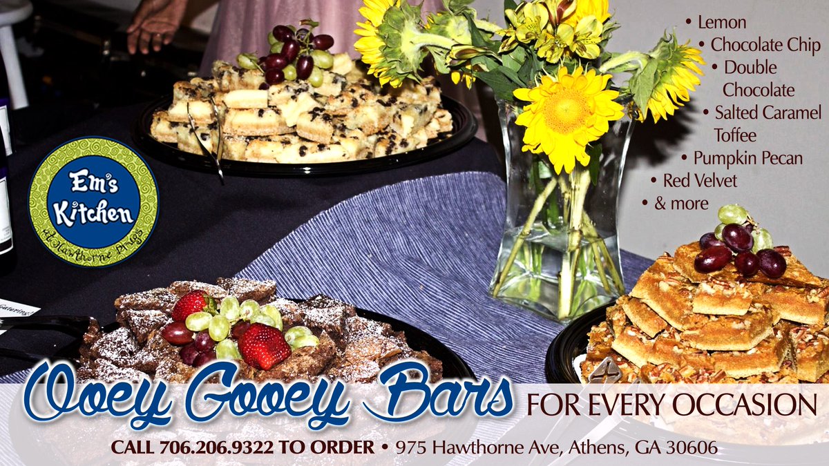 EmsKitchenATH's tweet photo. Holiday parties, tailgating, weddings or just satisfying a sweet tooth. We have a flavor of ooey gooey bar to suit every occasion! https://t.co/nWk3j2iPhI
