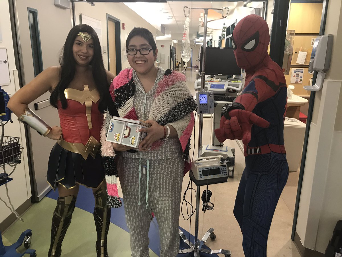 CareForKids's tweet photo. We have some special visitors today! #Wonderwoman and #Spiderman are handing out gifts to our patients. https://t.co/LseMCC2oPK