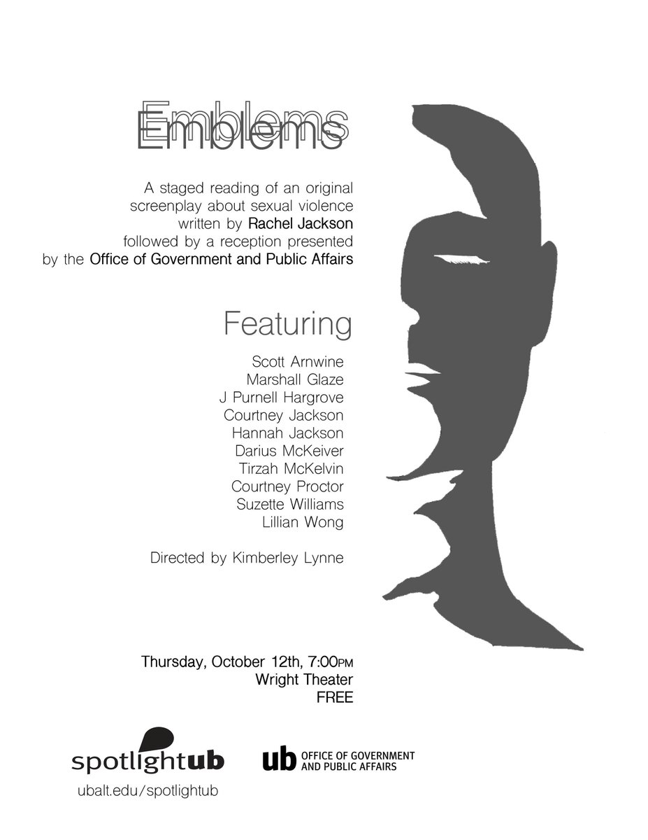 SpotlightUB's tweet photo. Thursday,10/12, a free staged reading of a screenplay about sexual violence, followed by a reception and conversation. Join the discussion. https://t.co/zLl60V4DUf